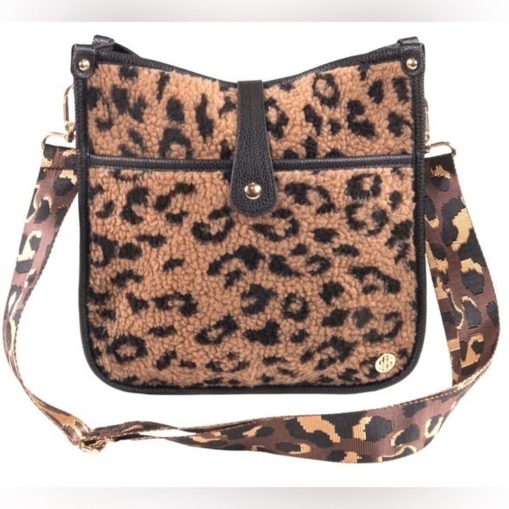 NWT Simply Southern Leopard Sherpa Satchel Crossbody Leather Back